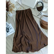Шелковая юбка средней длинны шоколад
