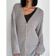Укороченный кардиган на пуговицах (ПУШИСТАЯ ПРЯЖА) серый