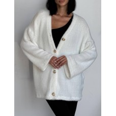 Укороченный кардиган на пуговицах (ПУШИСТАЯ ПРЯЖА) молочный