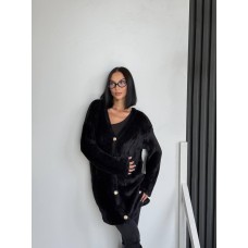 Укороченный кардиган на пуговицах (ПУШИСТАЯ ПРЯЖА) черный