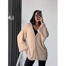 Укороченный кардиган на пуговицах (ПУШИСТАЯ ПРЯЖА) беж