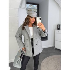 Пальто свободного кроя на пуговицах с накладными карманами серый