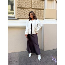 Бомбер без подкладки с накладными карманами (кашемир) молочный