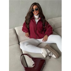 Бомбер без подкладки с функциональными карманами бордо