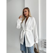 Кардиган с поясом (пушистая ангора «травка») молочный