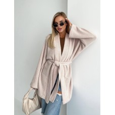 Кардиган с поясом (пушистая ангора «травка») бежевый