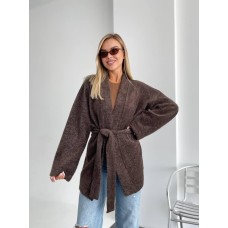 Кардиган с поясом (пушистая ангора «травка») шоколад