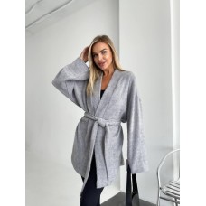 Кардиган с поясом (пушистая ангора «травка») серый