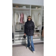 Куртка женская на кнопках с поясом (плащевка) черный