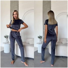 Плюшевая пижамка 3в1 футболка+шорты+штаны графит