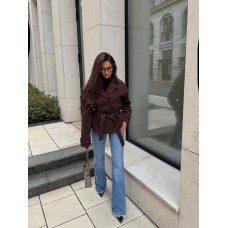 Пальто на подкладке с поясом (кашемир) шоколад