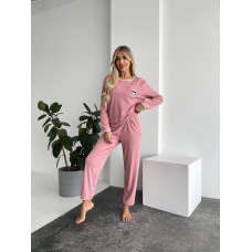 Комплект Домашней Одежды в рубчик (кофта+штаны) розовый