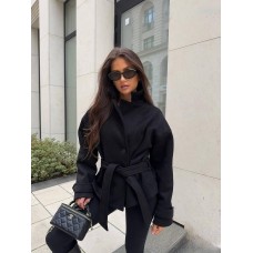 Пальто на подкладке с поясом (кашемир) черный