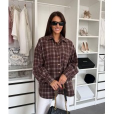 Утепленная рубашка в клетку Оверсайз крой шоколад