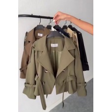 Женский короткий Тренч на подкладке хаки