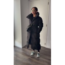 Длинное пальто-куртка на кнопках с поясом (плащевка) черный