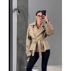 Укороченный Тренч оверсайз с поясом беж