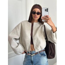 Куртка-бомбер с объемными рукавами на резинке бежевый