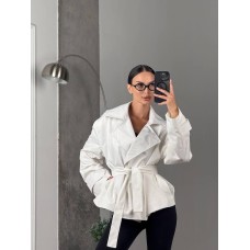 Укороченный Тренч оверсайз с поясом белый