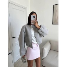 Куртка-бомбер с объемными рукавами на резинке серый