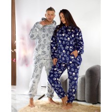 Пижама теплая с карманом-кенгуру унисекс принт Лапки электрик