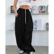 Велюровые штаны oversize со шнуровкой черный