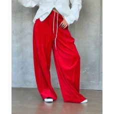 Велюровые штаны oversize со шнуровкой красный