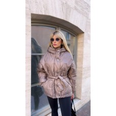 Куртка короткая с капюшоном и поясом (плащевка) мокко