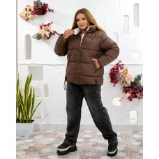 Женский пуховик-куртка на молнии с карманами шоколад