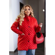 Стеганая женская куртка-пиджак на кнопках красный