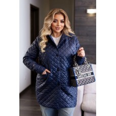 Стеганая женская куртка-пиджак на кнопках синий