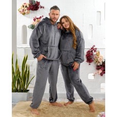 Пижама унисекс теплая кофта из кенгуру+штаны (двухсторонний плюшик) серый