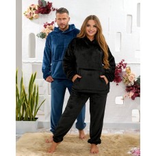 Пижама унисекс теплая кофта из кенгуру+штаны (двухсторонний плюшик) черный