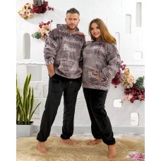 Пижама мягкая унисекс теплая из кенгуру (двухсторонний плюшик) мокко+черный