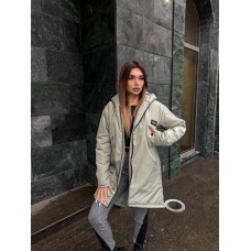 Куртка удлиненная с капюшоном свободного кроя фисташковый
