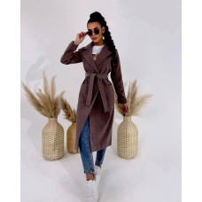 Пальто классического кроя прямого силуэта с накладными карманами+отложным воротником шоколад