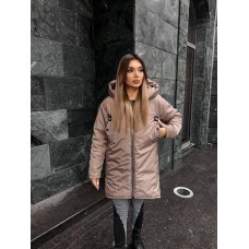 Куртка удлиненная с капюшоном свободного кроя мокко