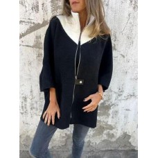 Удлиненный кардиган-пончо свободного кроя на молнии черный