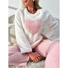 Домашний Комплект пижама махра (кофта+штаны) белый+розовый