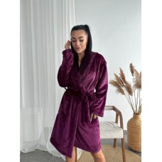Махровый халат с поясоми капюшоном бордо