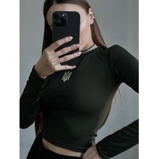 Базовый обтягивающий топ с патриотической символикой в виде «Золотого Трезубца» хаки