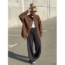 Женский бомбер oversize на кнопках шоколад в клетку