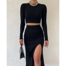 Базовый Костюм топ + юбочка крепдайвинг черный