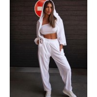 Костюм тройка удобный худи+джогеры+топ белый