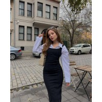 Комфортный костюм (рубашка хлопок+сарафан) белый+черный