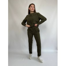костюм кофта+штаны микровельвет хаки