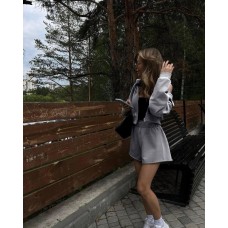 Комфортный Костюм: укороченное зип-худи + шорты свободный крой серый