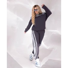 костюм двойка штаны на резинке+кофта с нашивкой графит+серый