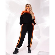 костюм двойка штаны на резинке+кофта с нашивкой черный+оранж