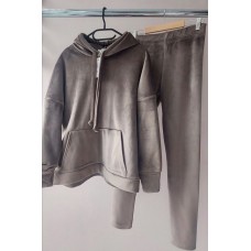 Женский костюм (худи с капюшоном+на манжете разрез для пальца+лосины высокая посадка) велюр беж